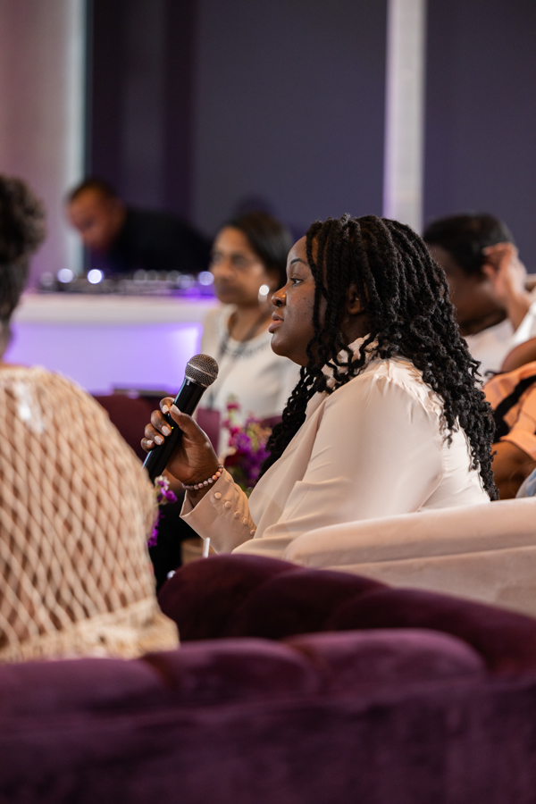 An attendee asking a question during Q&A